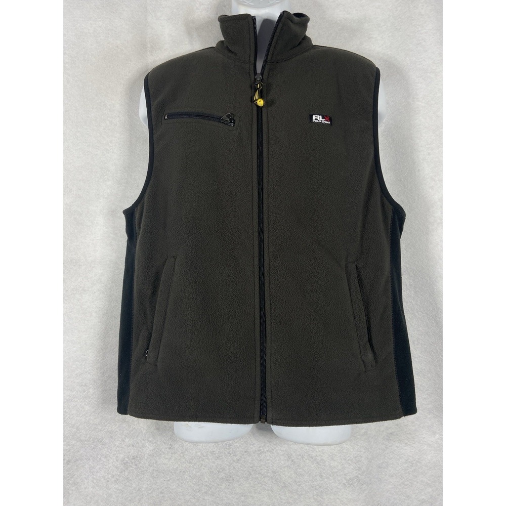 Vintage Polo Sport RLX Vest Mens Large Gray Black Fleece Full Zip Safaris